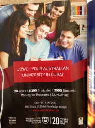Magazine ad for the University of Wollongong's branch campus in Dubai