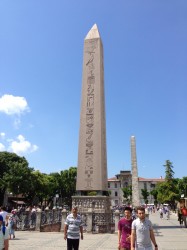 This obelisk inscribed with Egyptian hieroglyphs has been part of Istanbul's linguistic landscape since the 4th century when Emperor Theodosius had it brought in from Egypt. The pedestal with its bilingual Greek and Latin inscription was added at the same time.