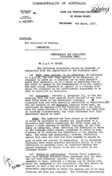 Directions for applying the dictation test (Source: NAA)